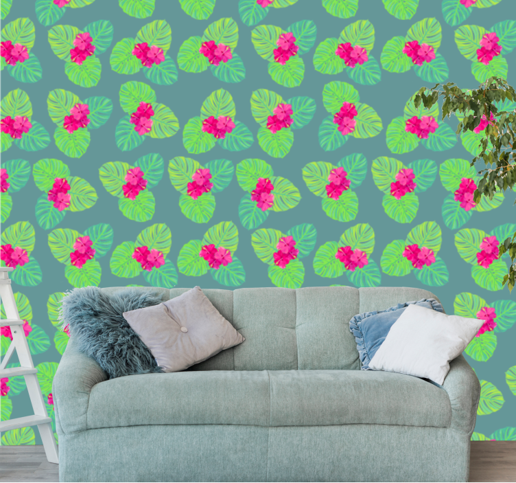 Exotic flowering leaves flowers wallpaper - TenStickers