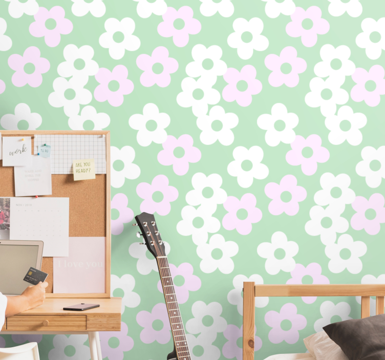 Floral Pattern Accent flowers wallpaper - TenStickers