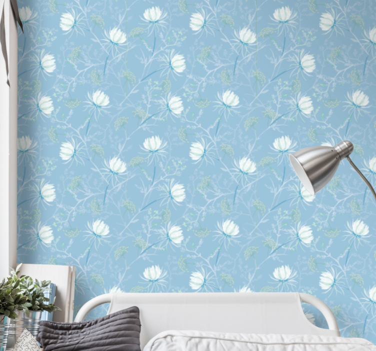 Blue pattern background flowers wallpaper - TenStickers