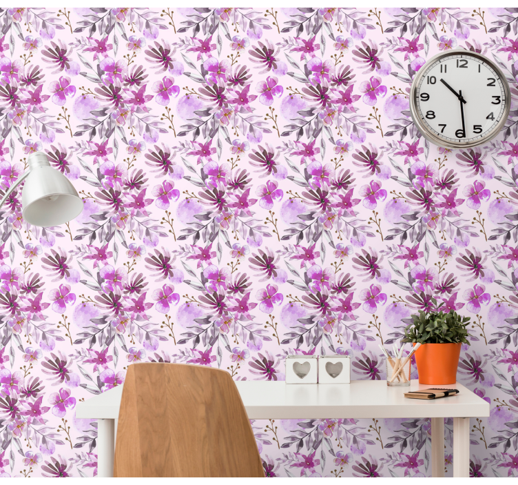 Watercolor  floral pattern wallpaper - TenStickers