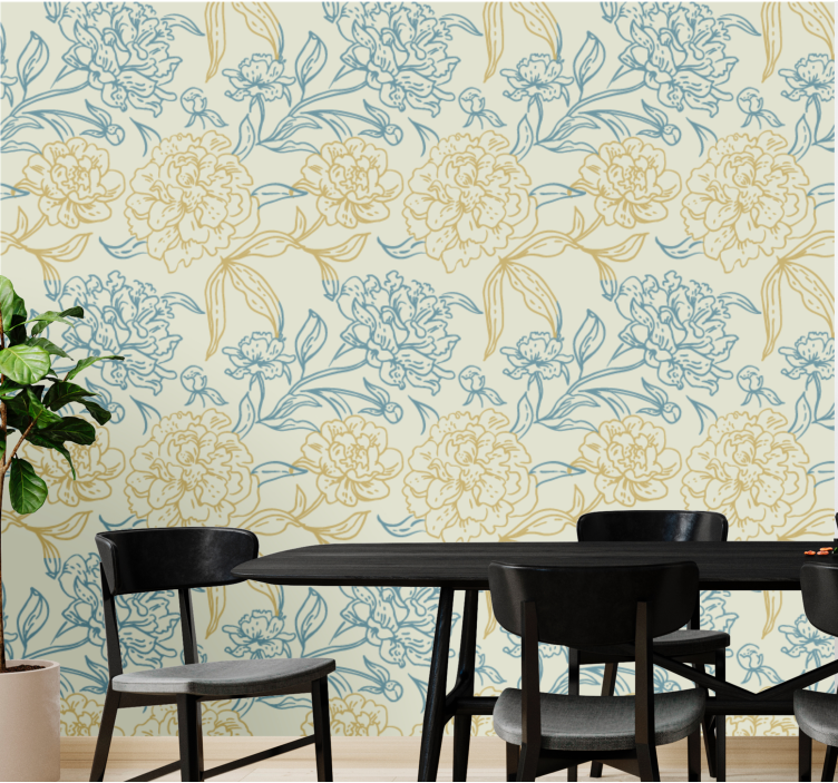 Floral Peony Pattern flowers wallpaper - TenStickers