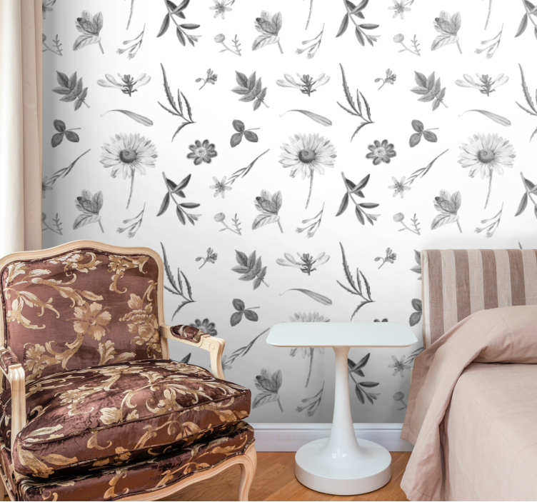 Floral Sketches flowers wallpaper - TenStickers