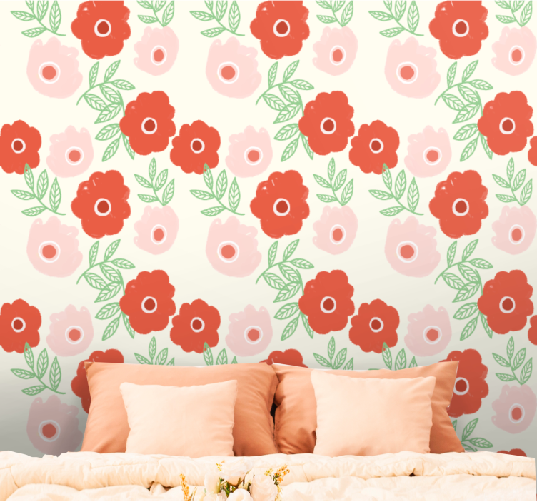 Pink and red bloom flowers wallpaper - TenStickers