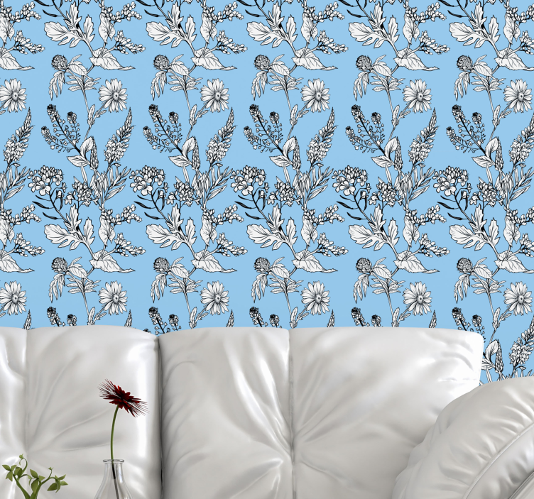flowers on blue backgrounds Flower Wallpaper - TenStickers