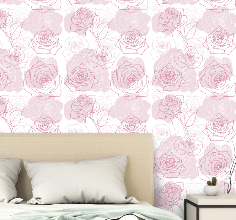 Flowers with roses on pink Flower Wallpaper - TenStickers