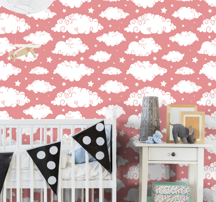 Fluffy Cloud Patterns nursery room wallpaper - TenStickers