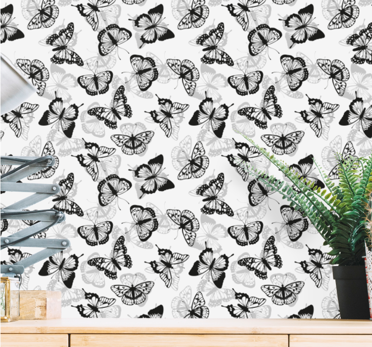 Fluttering black silhouettes butterflies wallpaper - TenStickers