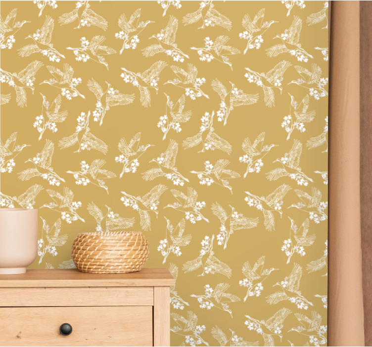 Flying Birds Botanical birds in wallpaper - TenStickers