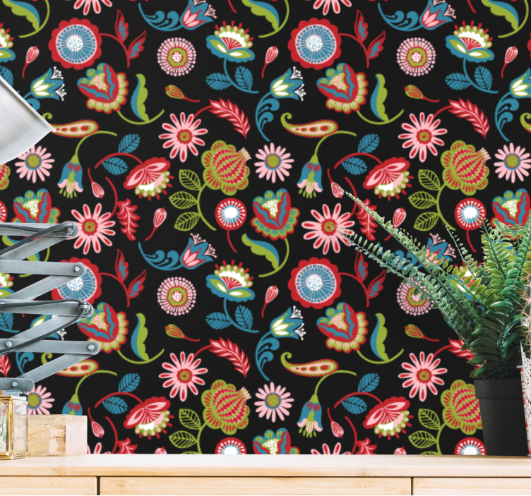 Folk Floral Motif floral wallpaper - TenStickers