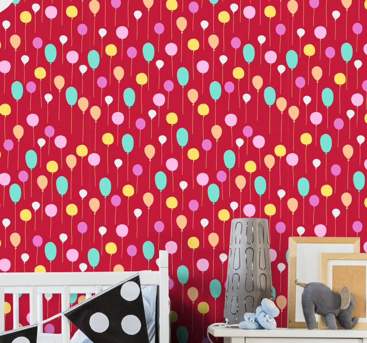 red background with balloons Animal Wallpaper - TenStickers