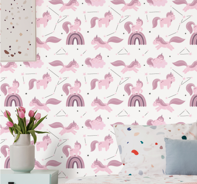 Unicorns with star constellations wallpaper - TenStickers