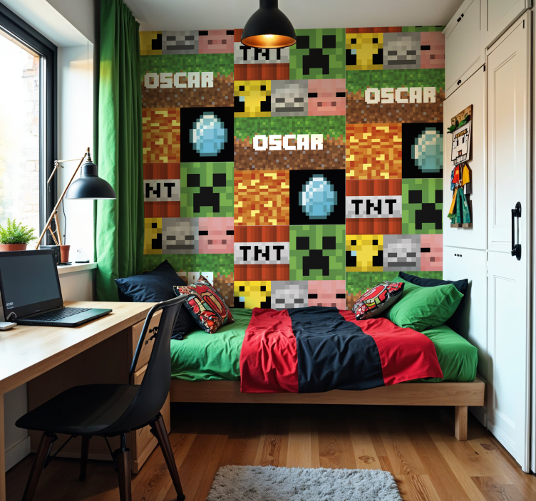 Gaming geometric pattern wallpaper teenage bedroom - TenStickers