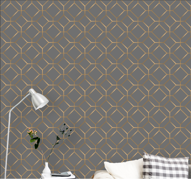 Hexagonal gold pattern goemetric wallpaper - TenStickers