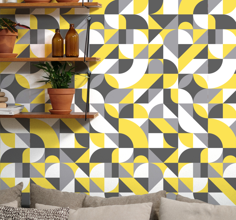 Geometric grey and yellow abstract wallpaper - TenStickers