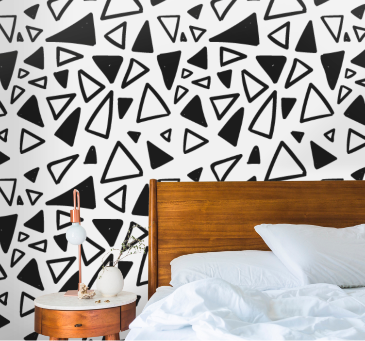 Geometric black and white triangle wallpaper - TenStickers