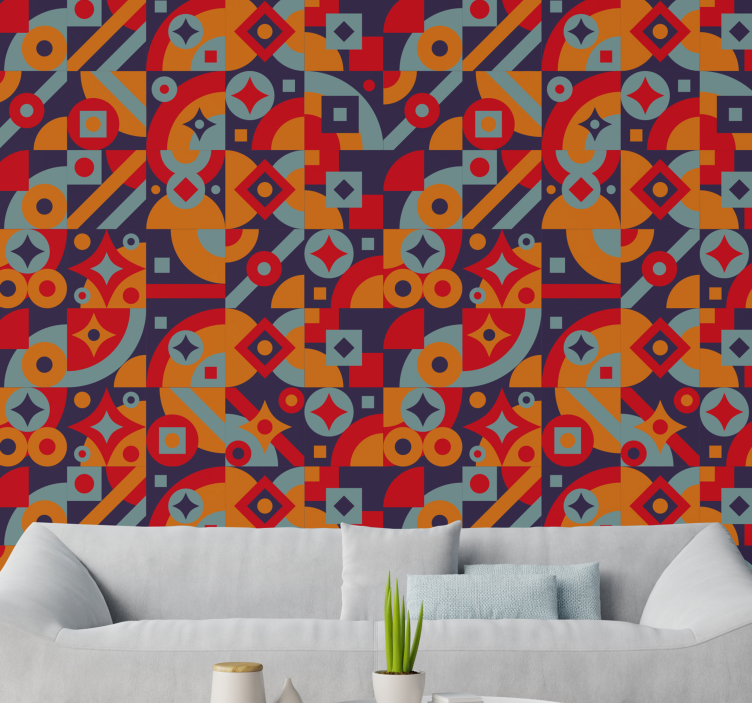 Geometric Motifs retro wallpaper - TenStickers
