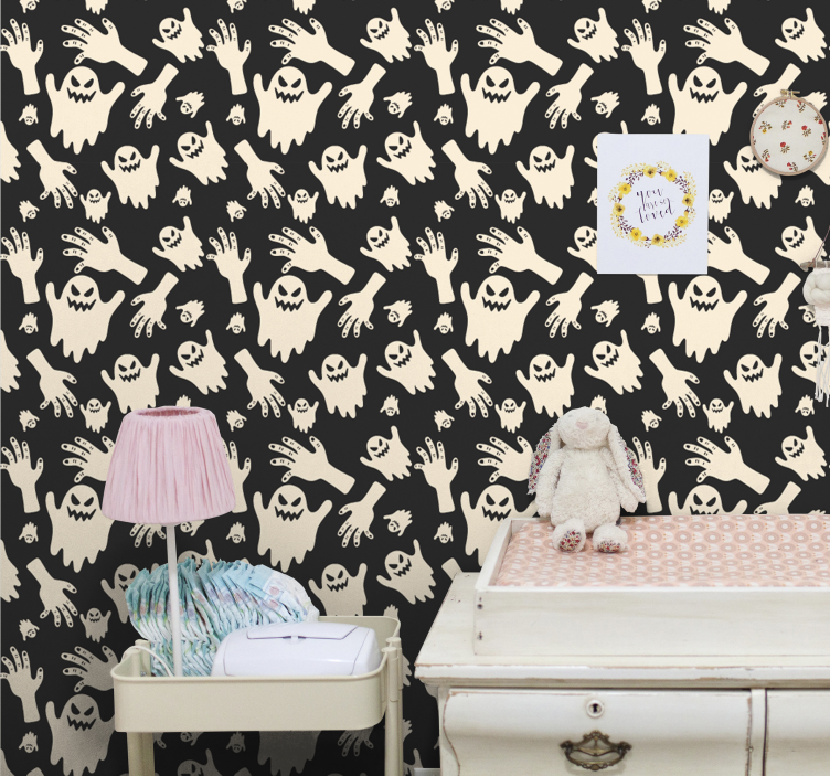 Ghostly Hand Patterns cute halloween wallpaper - TenStickers