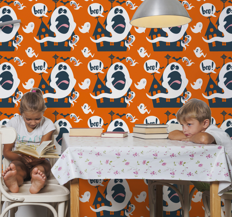 Ghosts and Haunts cute halloween wallpaper - TenStickers