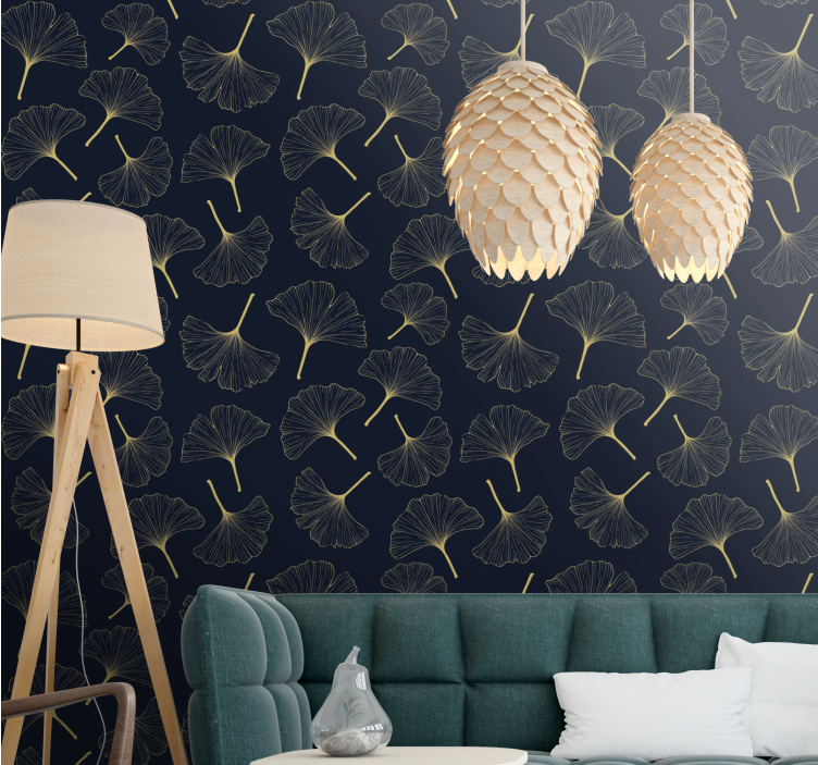 Ginkgo leaf elegance living area wallpaper - TenStickers