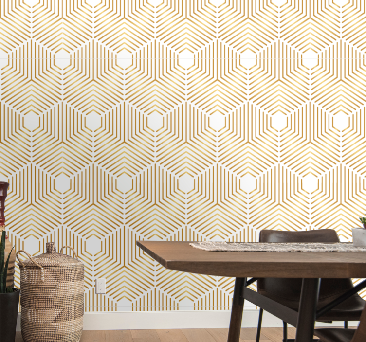 Golden hexagon pattern wallpaper geometric - TenStickers