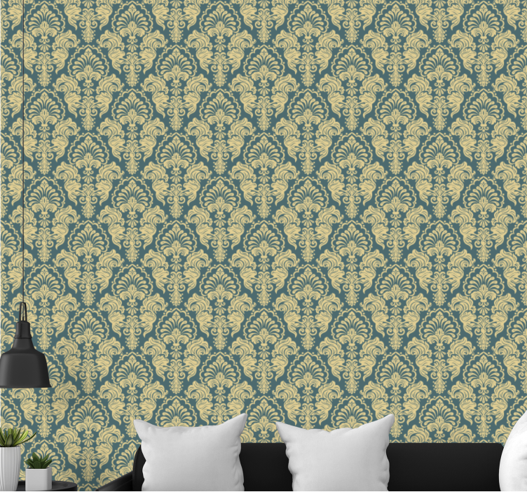Beige baroque flowers living area wallpaper - TenStickers