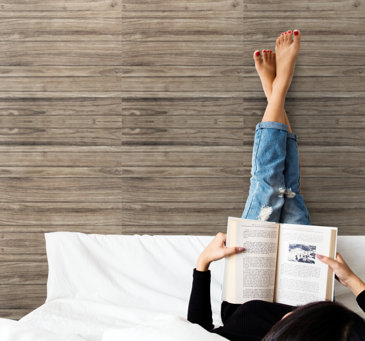 Gray horizontal planks Wood Effect  Wallpaper - TenStickers