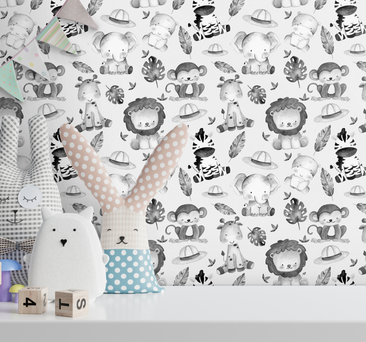 Gray zoo animals childrens wallpaper - TenStickers