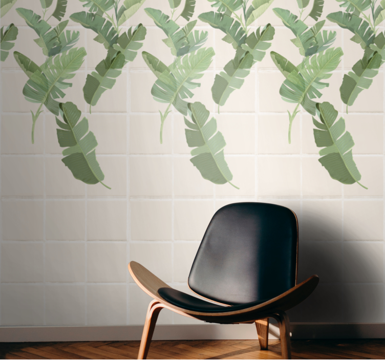 White tiles motif leaves wallpaper - TenStickers