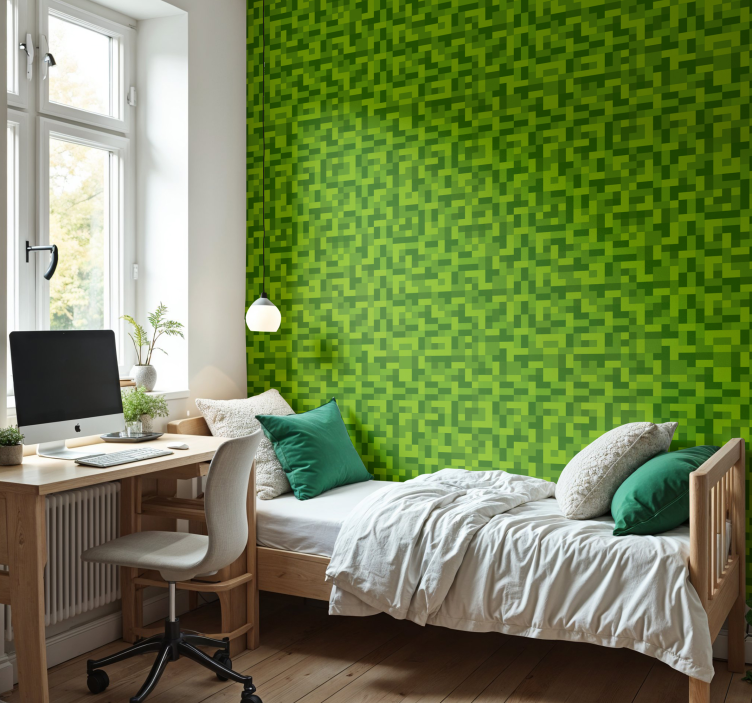 Green squarred gaming design wallpaper teenage bedroom - TenStickers