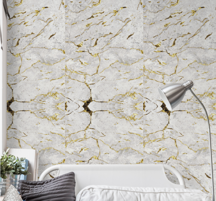 Grey and golden motif marble effect wallpaper - TenStickers