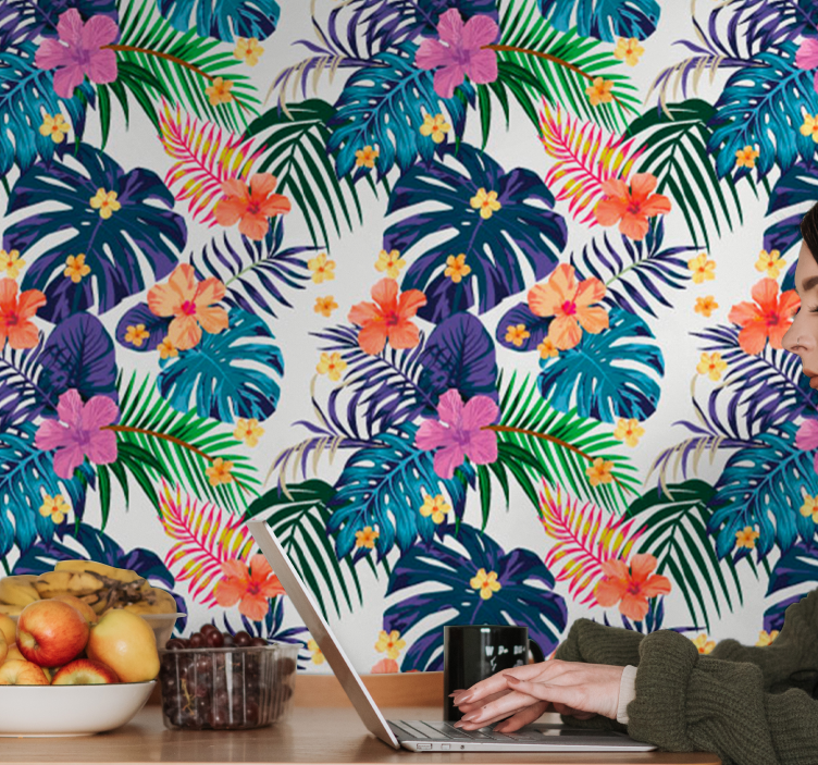 Hawaiian colorful flowers wallpaper - TenStickers