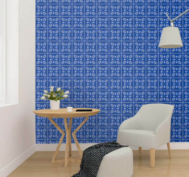 Intricate Blue Patterns tile effect wallpaper - TenStickers