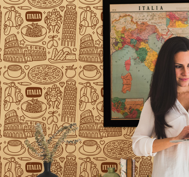 Italian Landmarks Sketch city wallpaper - TenStickers