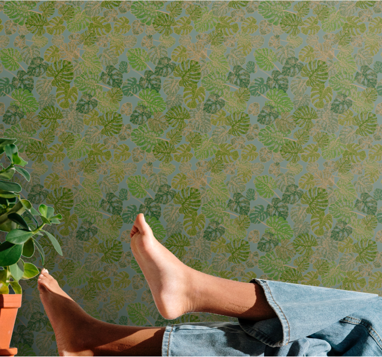 Japandi minimalistic monstera leaves wallpaper - TenStickers