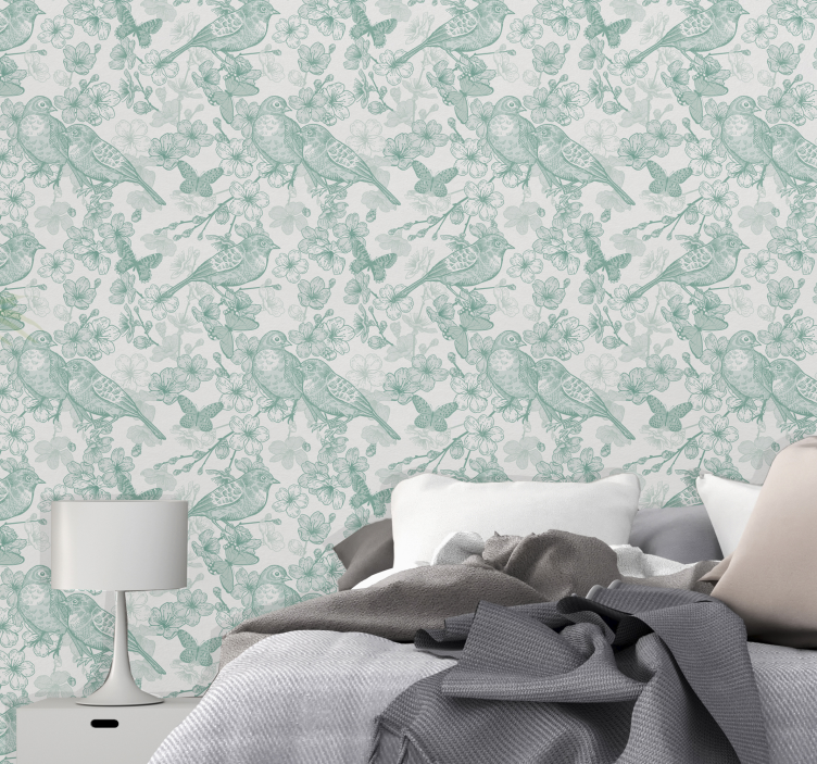 Decorative birds and tree branches wallpaper - TenStickers