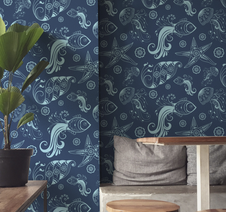 Marine Sketch Motifs fishes wallpaper - TenStickers