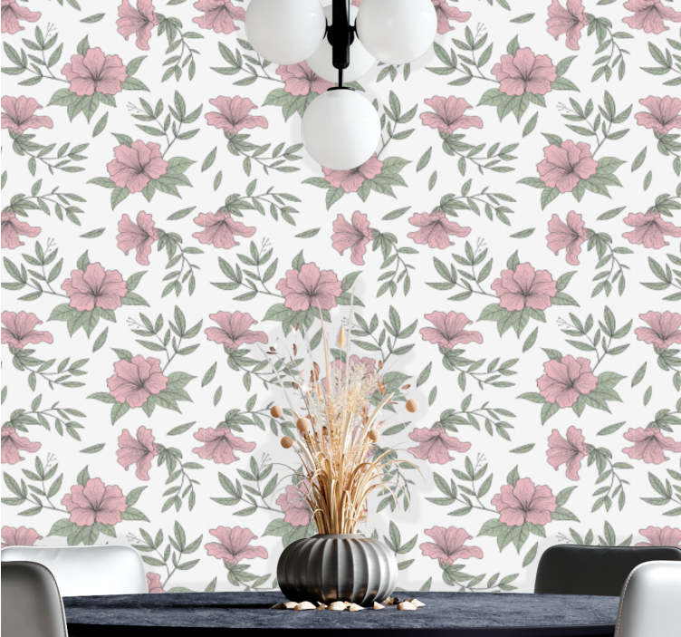 Minimalistic botanical pink flowers Wallpaper - TenStickers