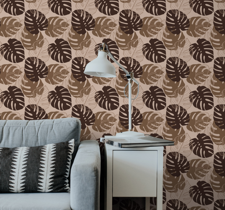 Monstera Motif leaves wallpaper - TenStickers