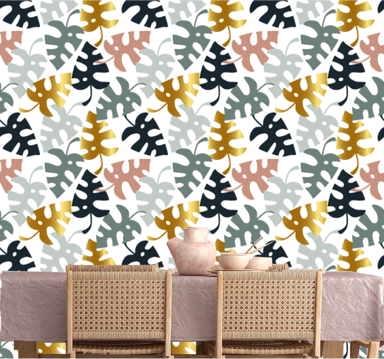 Monstera Pattern leaves wallpaper - TenStickers