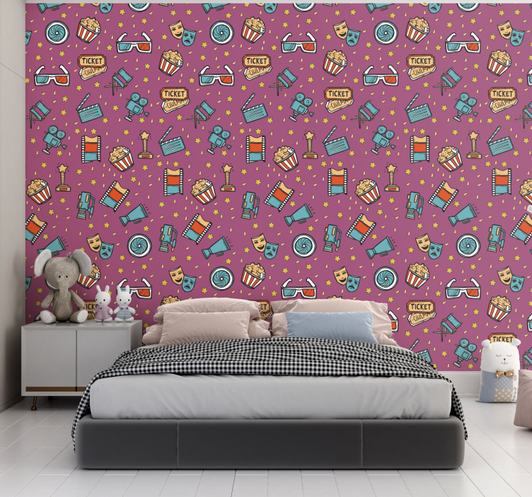 Movie Night - Girl Childrens Wallpaper - TenStickers