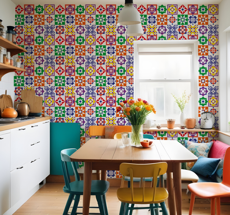 Multicolor design tile effect wallpaper - TenStickers