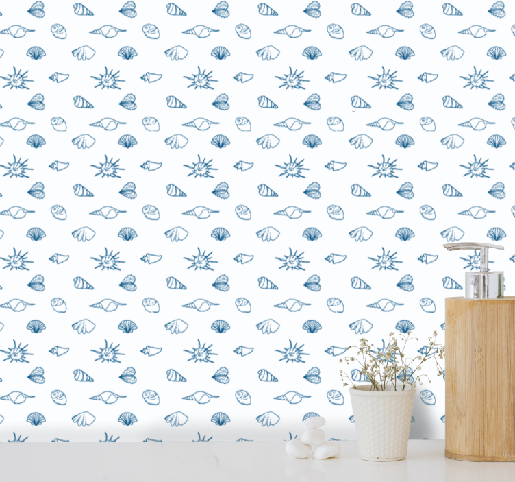 Nautical Sketch Motif fishes wallpaper - TenStickers