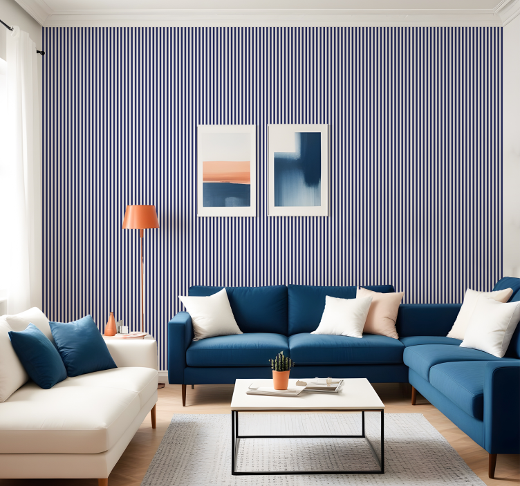 Navy blue colour wallpaper vertically striped - TenStickers