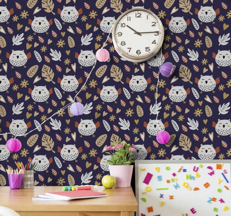 Owl Nature Pattern birds in wallpaper - TenStickers
