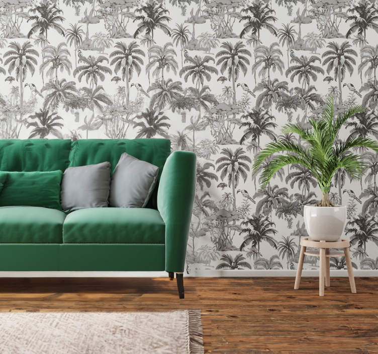 Palm trees grey wallpaper - TenStickers