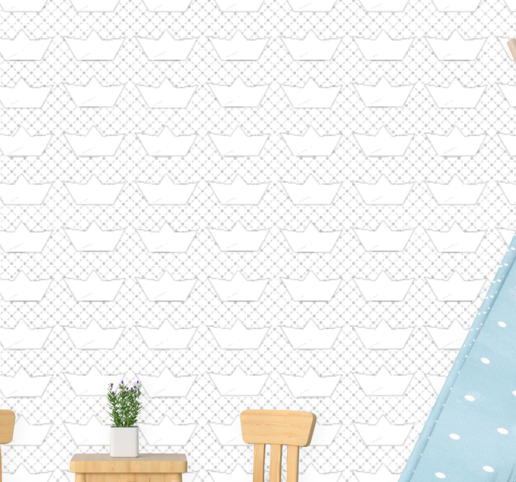 Paper boats pattern wallpaper childrens room - TenStickers