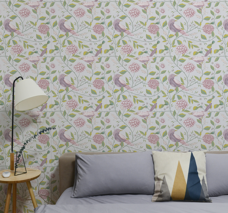 pastel birds on the branches Wedding Wallpaper - TenStickers