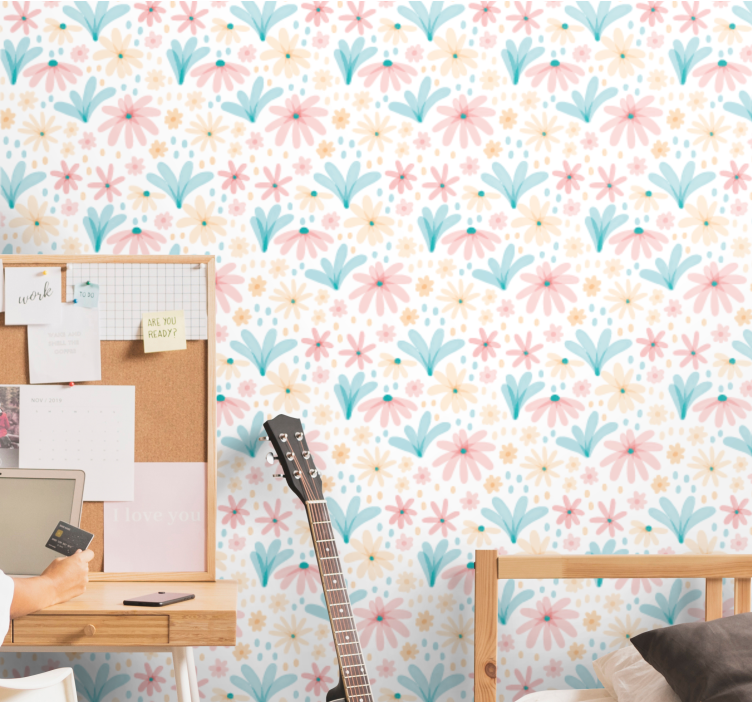 Pastel color flower pattern wallpaper - TenStickers