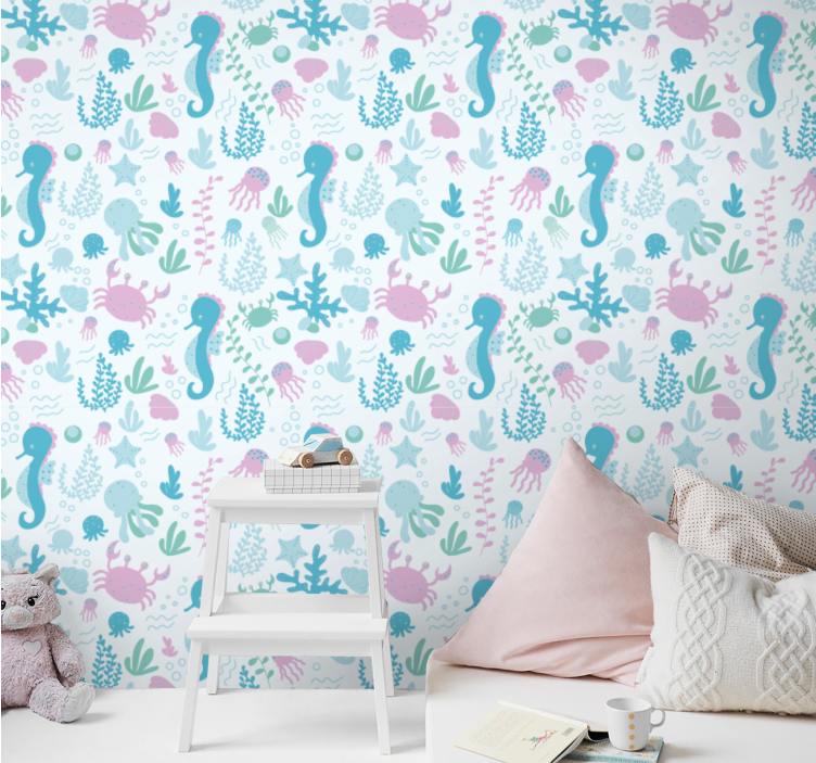 Pastel color sea animal and plant kid wallpaper - TenStickers