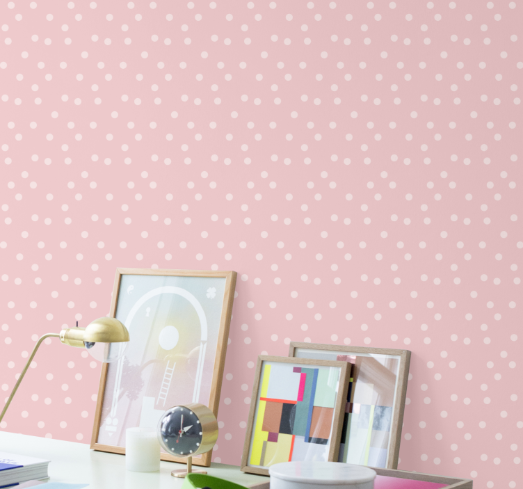 Pastel pink and white dots Spotty Wallpaper - TenStickers